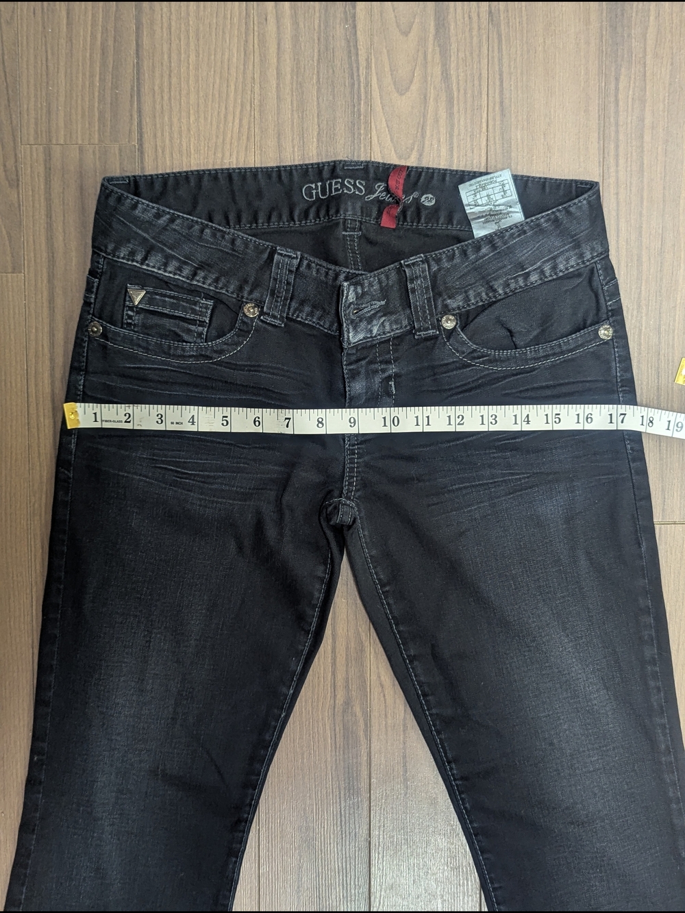 Y2K GUESS Daredevil Boot Cut Jeans – Charcoal Black Rhinestone Pocket – Size 28 - Picture 15 of 15
